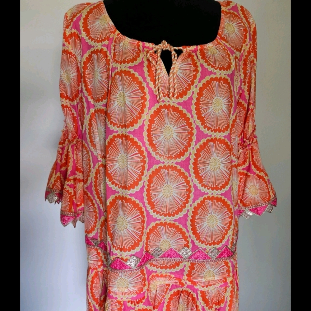 Vibrant Pink and Orange Patterned Dress-$178.50 - Picture 15 of 17